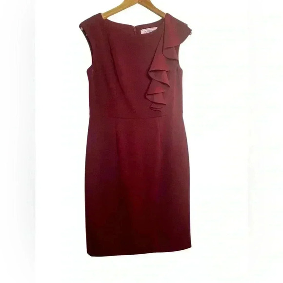 Jessica Howard Wine Ruffle Stretch Sheath Dress Size 8 Holiday Cocktail Party - Picture 1 of 9
